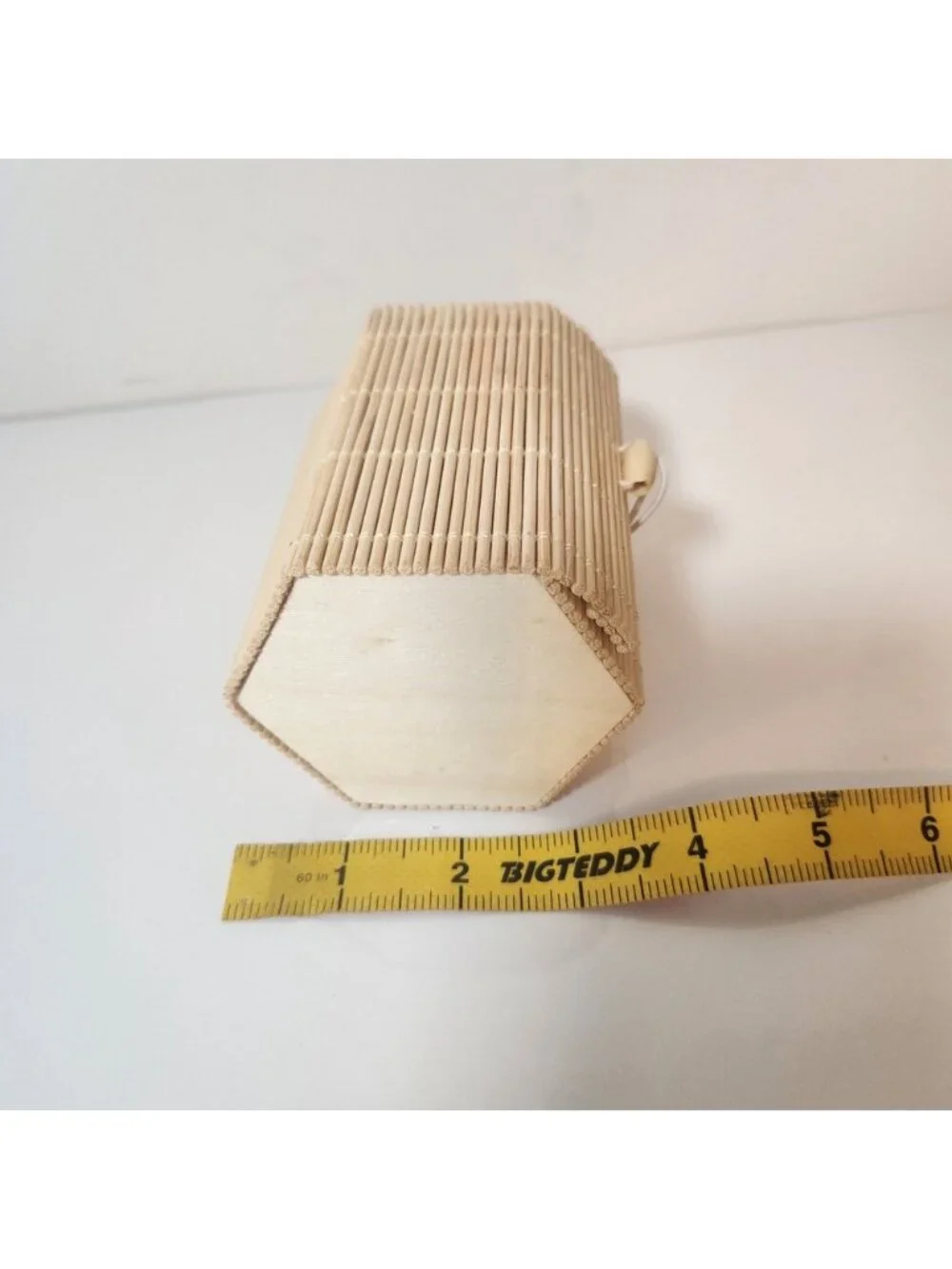 Natural Bamboo Slat Trinket Box Hexagon Small Jewelry Keepsake Case Boho Decor